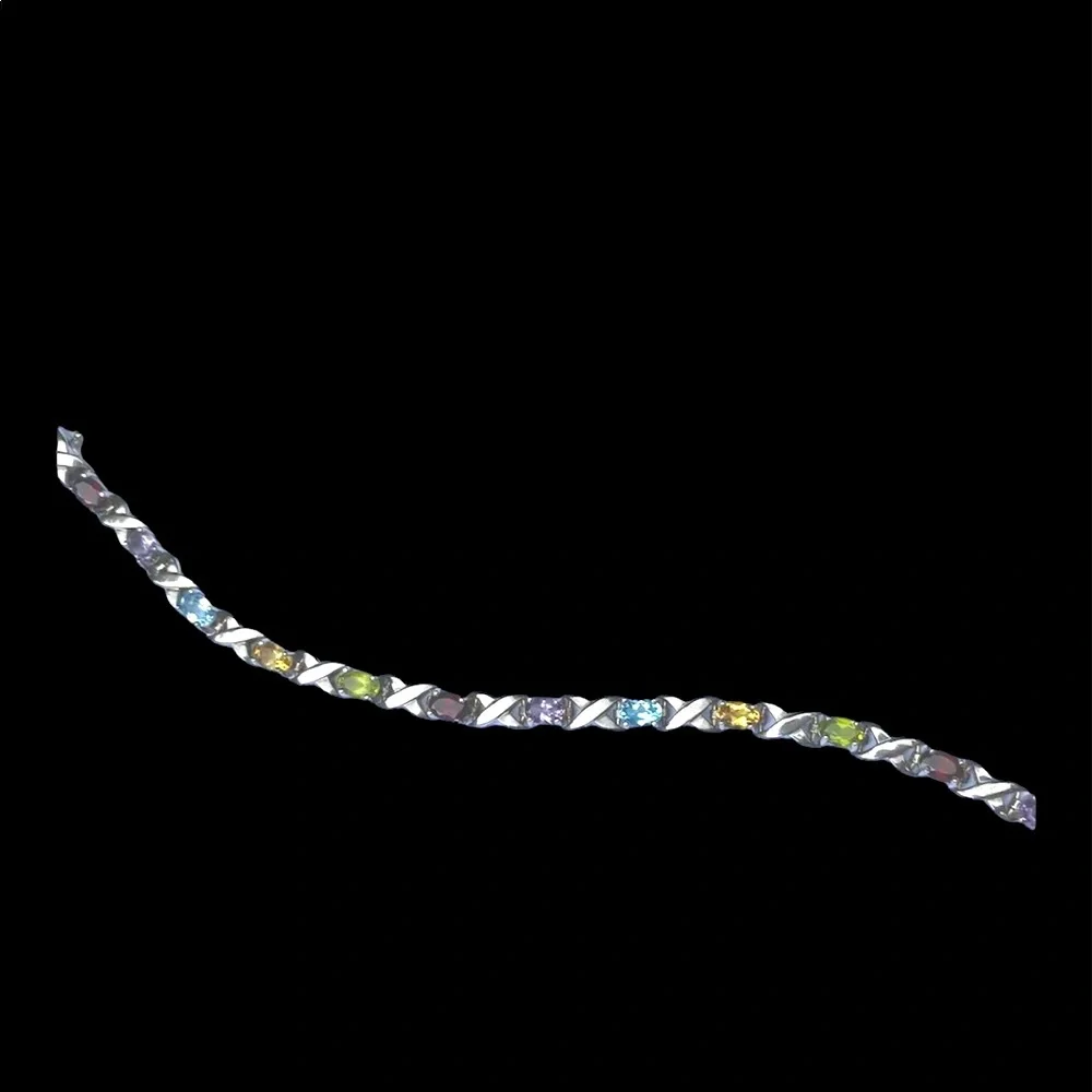 Sterling silver multi-gem stone bracelet 7” - Picture 3 of 13